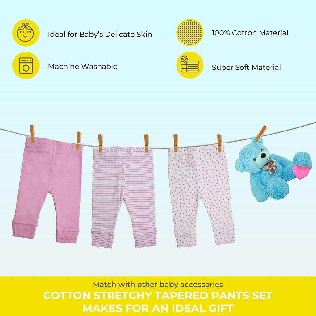Baby Cotton Pants for Newborns and Infants, Tapered, 3 Pack