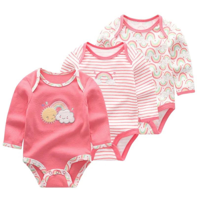 3 Pcs/Lot Spring Autumn Cartoon Long Sleeve Newborn Baby Boy Girl Bodysuits 100%Cotton Soft Infants Clothes
