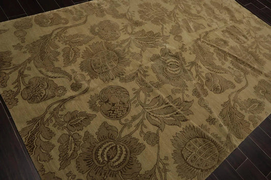 6x9 Olive Green Lapchi Hand Knotted Botanical Wool & Silk Tibetan Transitional Area Rug