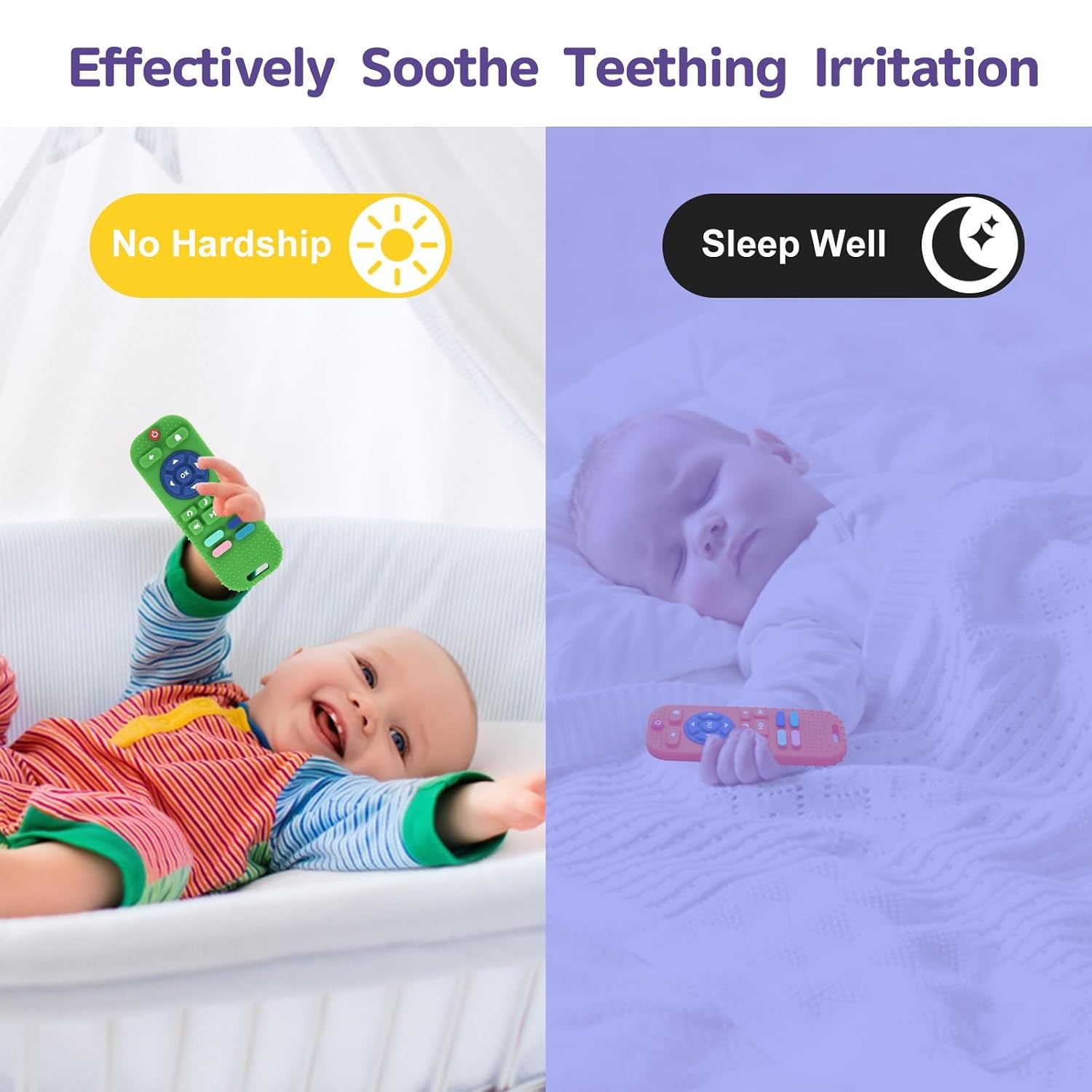 2-Pack Silicone Teethers for Babies 0-6 & 6-12 Months, Sensory Chew Toys & Remote Control Toys for Infants & Toddlers