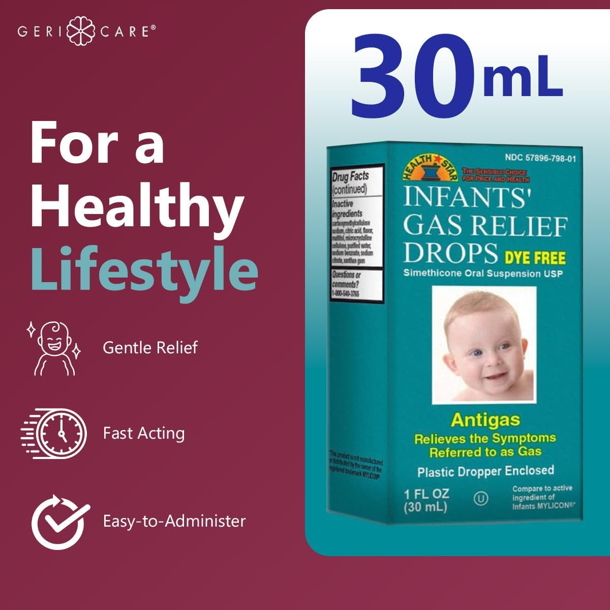 Infants Gas Relief Simethicone Drops for Stomach Discomfort, Safe & Gentle 20Mg Drops, Child Anti-Gas, 1 Fl Oz