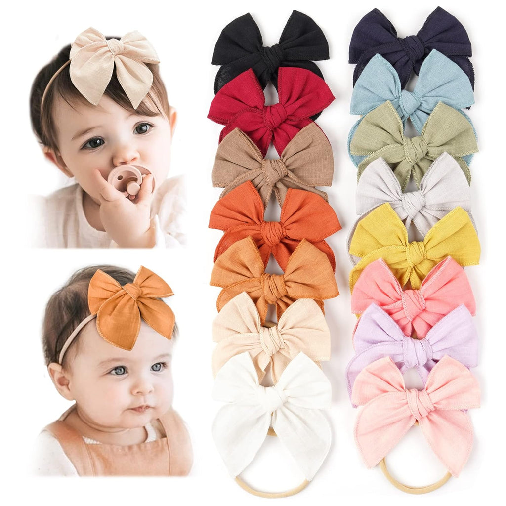 Baby Girl Bows and Headbands, Stretchy Nylon Hairbands Hair Bows for Newborns, Infants, Toddlers - Handmade Baby Hair Accessories for Girls