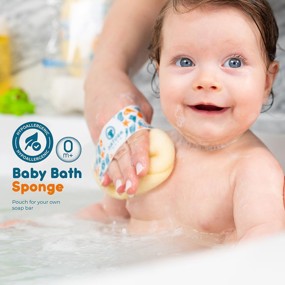Hypoallergenic Natural Baby Sponge & Wash Cloth Set for Bath — Ultra-Soft, Gentle, Safe for Newborns, Infants & Sensitive Skin
