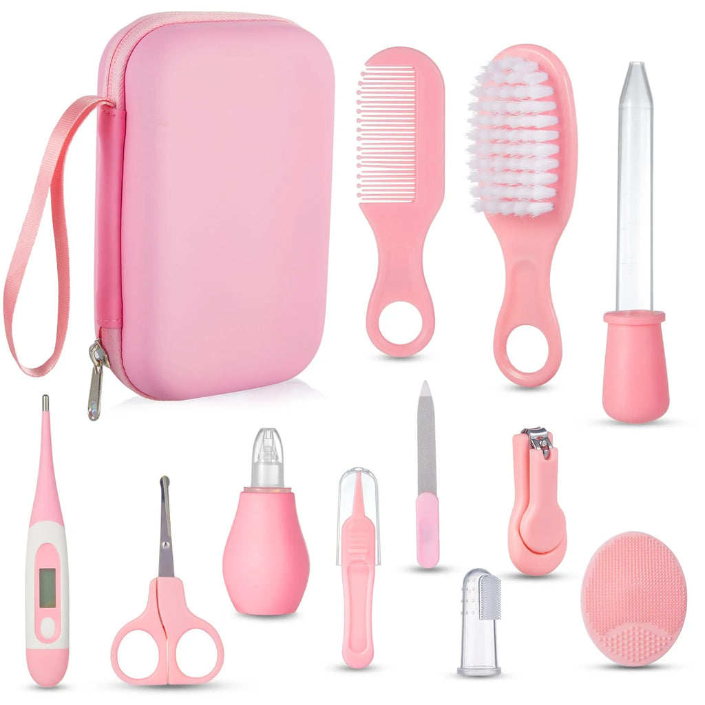 Lilian&Gema Baby Grooming and Health Kit, Nursery Safety Health Care Set with Thermometer Nail Clipper Brush Comb, Baby Care Kit for Newborn Baby Girls, Pink