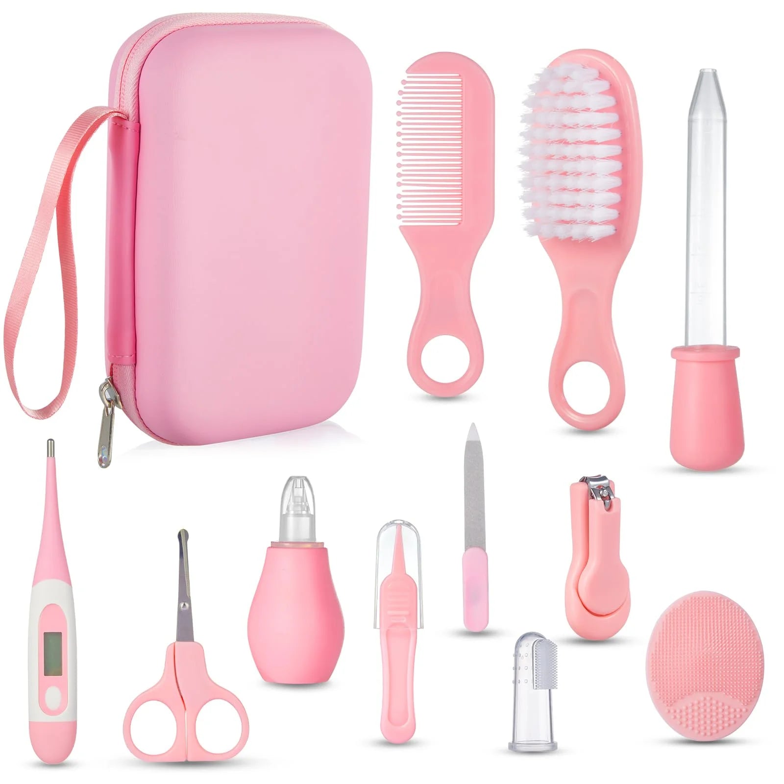 Lilian&Gema Baby Grooming and Health Kit, Nursery Safety Health Care Set with Thermometer Nail Clipper Brush Comb, Baby Care Kit for Newborn Baby Girls, Pink