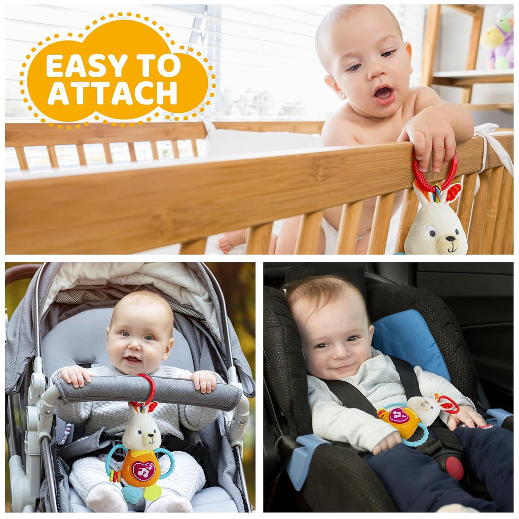 Easter Bunny Teething & Rattle Musical Toy for Infants and Babies - Light-Up, Sensory Chew & Interactive Toy for Infants - Baby Basket Stuffer for 3 Months and Up
