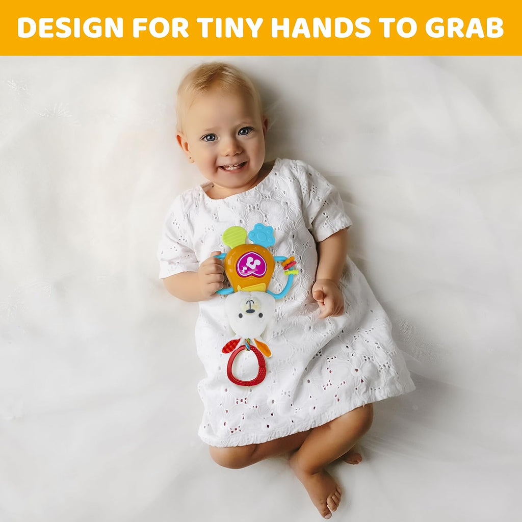 Easter Bunny Teething & Rattle Musical Toy for Infants and Babies - Light-Up, Sensory Chew & Interactive Toy for Infants - Baby Basket Stuffer for 3 Months and Up