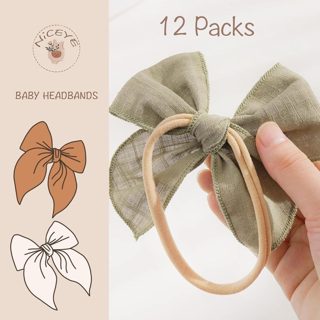 Baby Girl Bows and Headbands, Stretchy Nylon Hairbands Hair Bows for Newborns, Infants, Toddlers - Handmade Baby Hair Accessories for Girls
