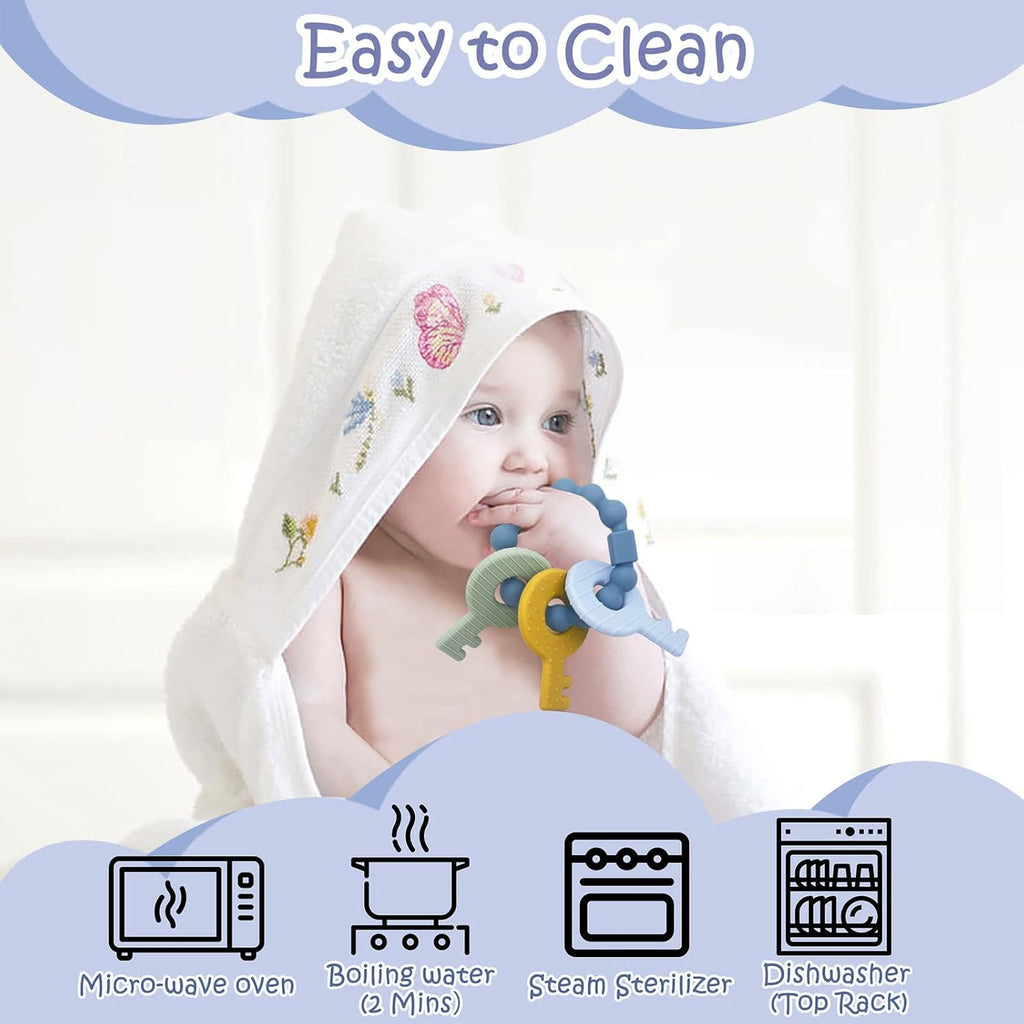Baby Keys Teether Toys, Silicone Teething Toys for 3-18 Months Infants & Toddlers, Teething Keys for Baby Boys, BPA Free
