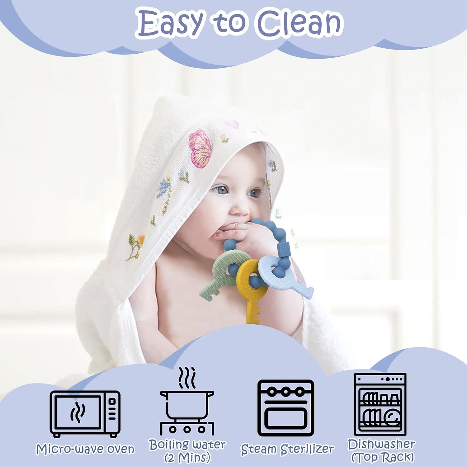 Baby Keys Teether Toys, Silicone Teething Toys for 3-18 Months Infants & Toddlers, Teething Keys for Baby Boys, BPA Free
