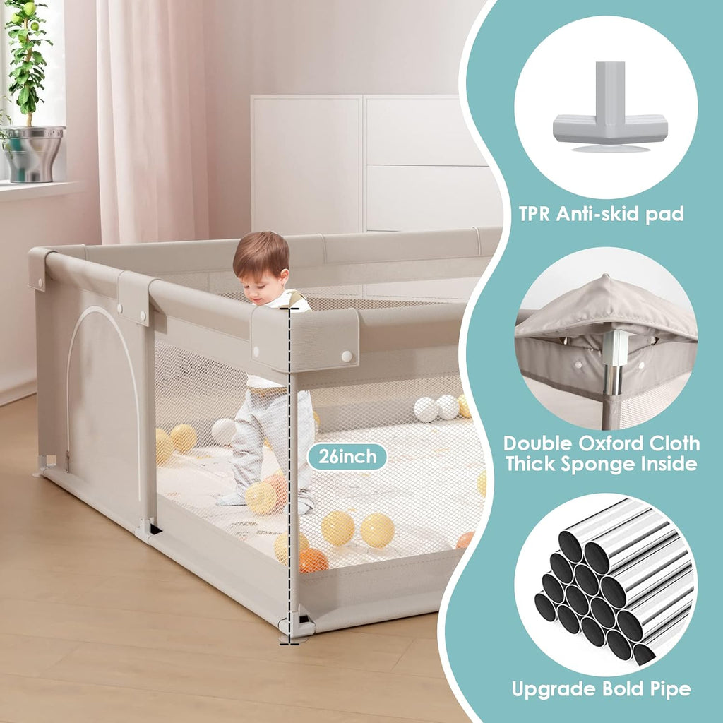 Baby Playpen with Mat, 59X59 in Playpen for Babies and Toddlers, Play Pen for Kids, Play Yard for Infants with Gate