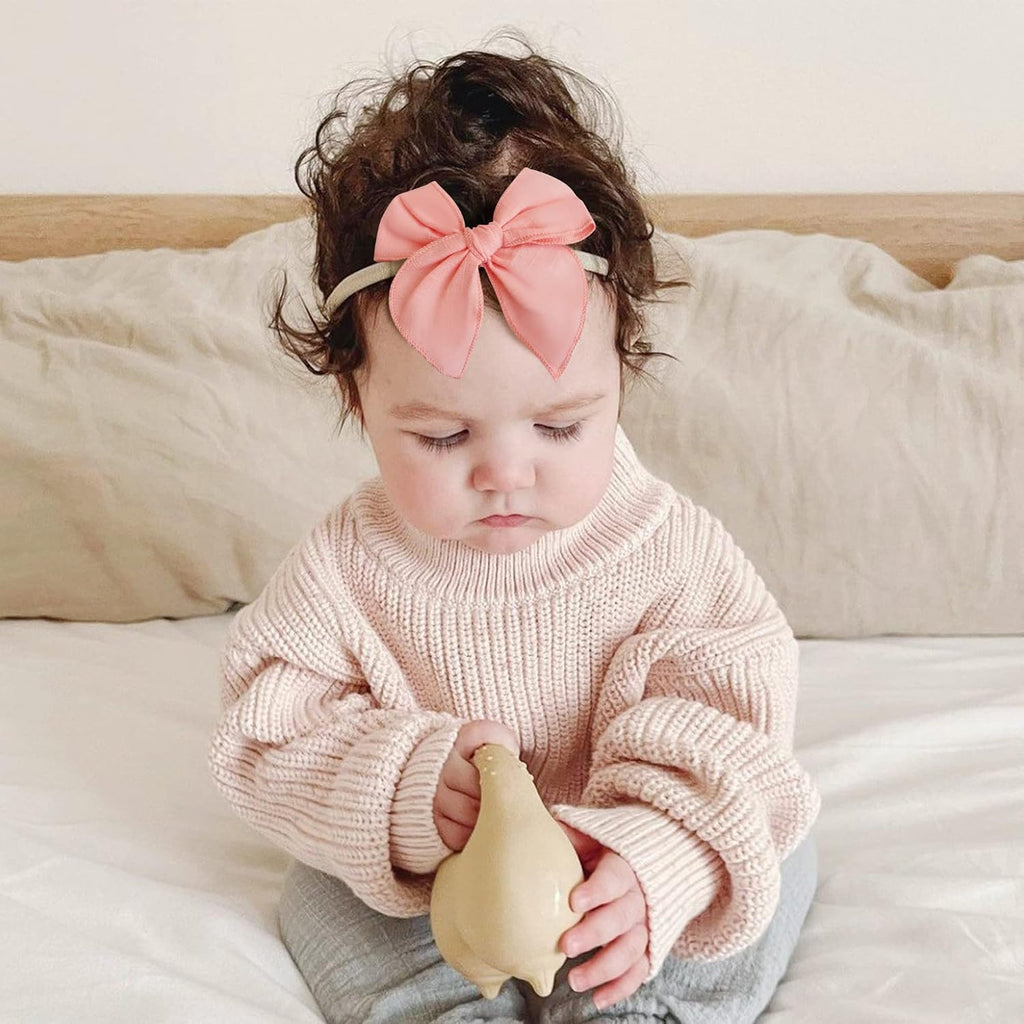 Baby Girl Bows and Headbands, Stretchy Nylon Hairbands Hair Bows for Newborns, Infants, Toddlers - Handmade Baby Hair Accessories for Girls