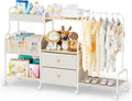 Diaper Caddy Organizer with Hanging Rack - 3 Tier Rolling Utility Cart with Drawers and Dividers for Baby Bottle Storage - Bedside Cart for Changing Station, Crib, Nursery, Bedroom, Beige