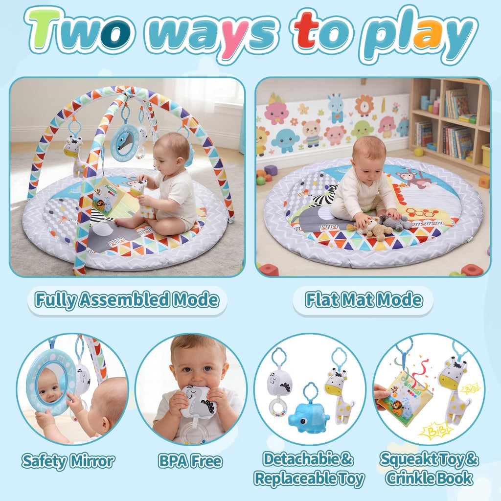 Baby Gym Play Mat Activity Mat with 5 Detachable Toys, round Tummy Time Play Mat for Newborns & Infants 0–12 Months