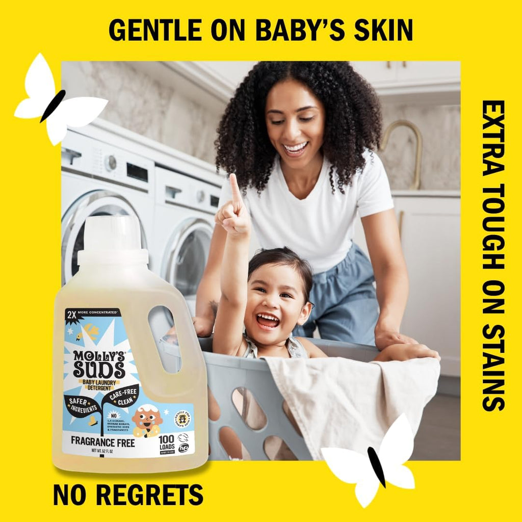 Baby Liquid Laundry Detergent | Removes Formula, Poop & Spit-Up Stains | Extra Gentle for Infants, Babies, Toddlers (Fragrance Free, 100 Loads)