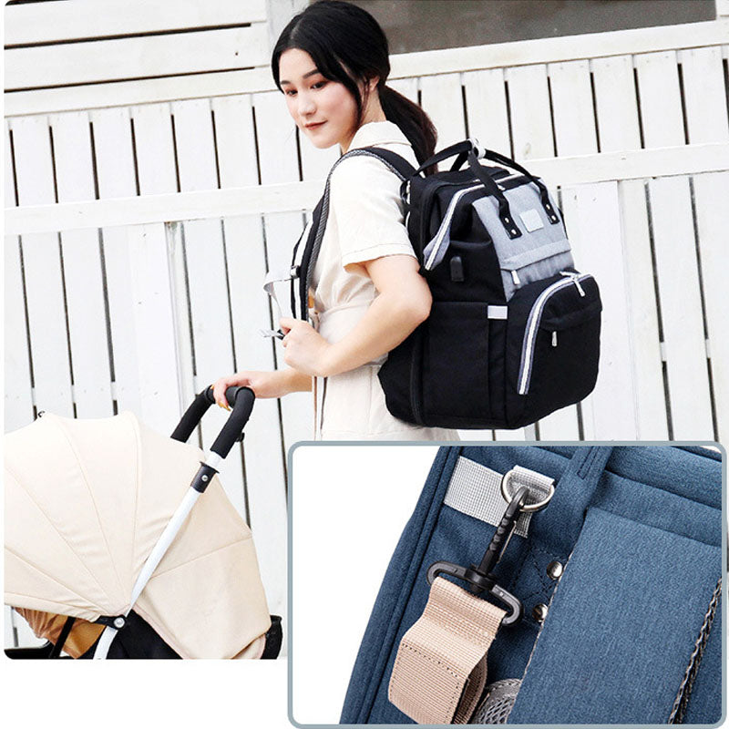 Multifunctional Maternity Diaper Backpack Upgraded with Removable Mosquito Net Large Capacity Foldable Infants Baby Crib Waterproof Nappy Mother Bag for Travel