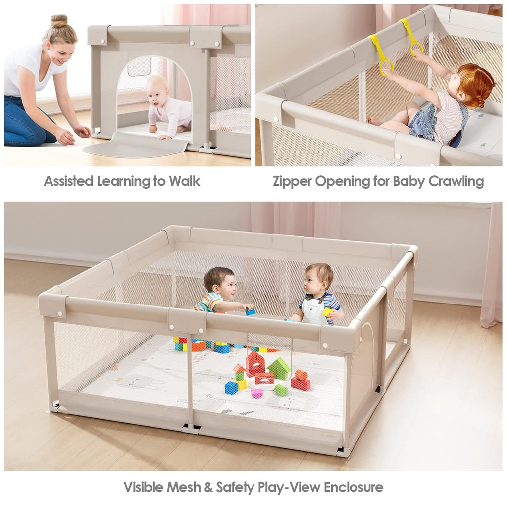Baby Playpen with Mat, 59X59 in Playpen for Babies and Toddlers, Play Pen for Kids, Play Yard for Infants with Gate
