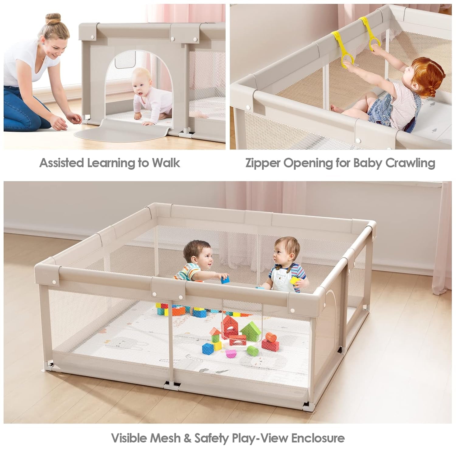 Baby Playpen with Mat, 59X59 in Playpen for Babies and Toddlers, Play Pen for Kids, Play Yard for Infants with Gate