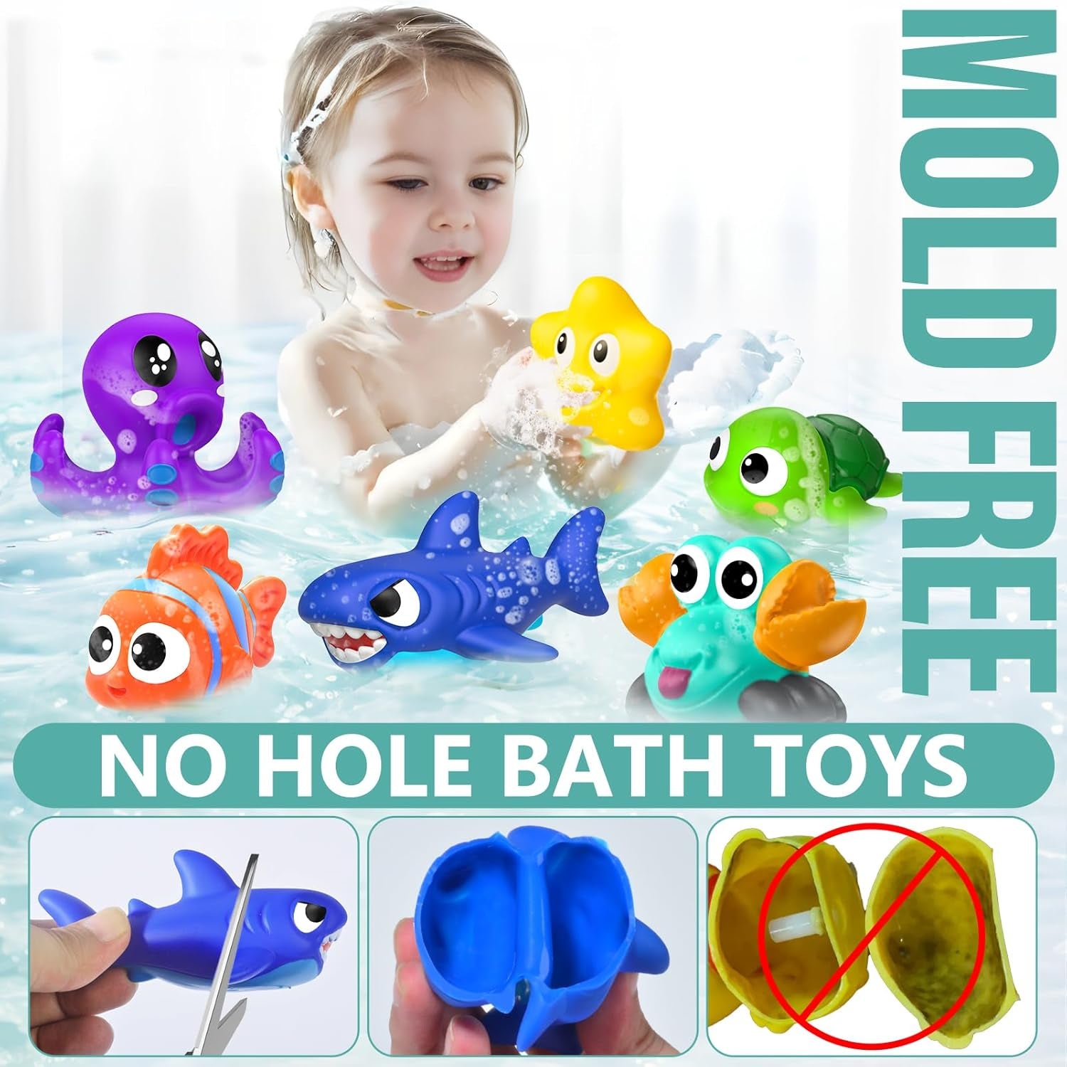 No Hole Mold Free Baby Bath Toys for Kids Ages 1-3,Water Toys for Babies and Tod