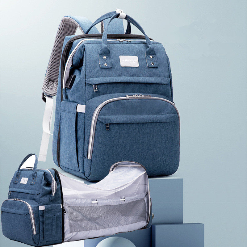 Multifunctional Maternity Diaper Backpack Upgraded with Removable Mosquito Net Large Capacity Foldable Infants Baby Crib Waterproof Nappy Mother Bag for Travel