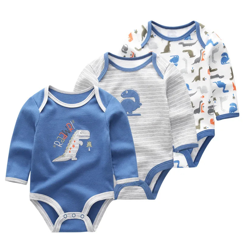 3 Pcs/Lot Spring Autumn Cartoon Long Sleeve Newborn Baby Boy Girl Bodysuits 100%Cotton Soft Infants Clothes