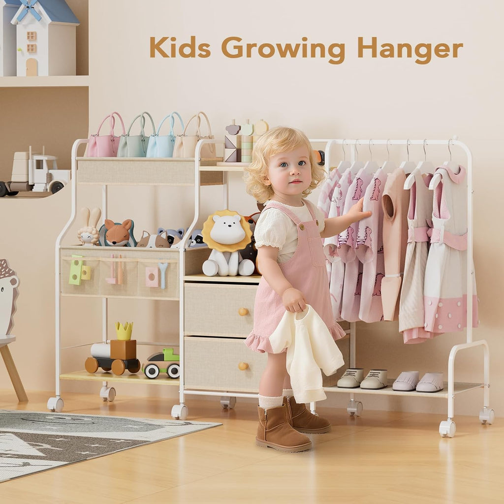 Diaper Caddy Organizer with Hanging Rack - 3 Tier Rolling Utility Cart with Drawers and Dividers for Baby Bottle Storage - Bedside Cart for Changing Station, Crib, Nursery, Bedroom, Beige