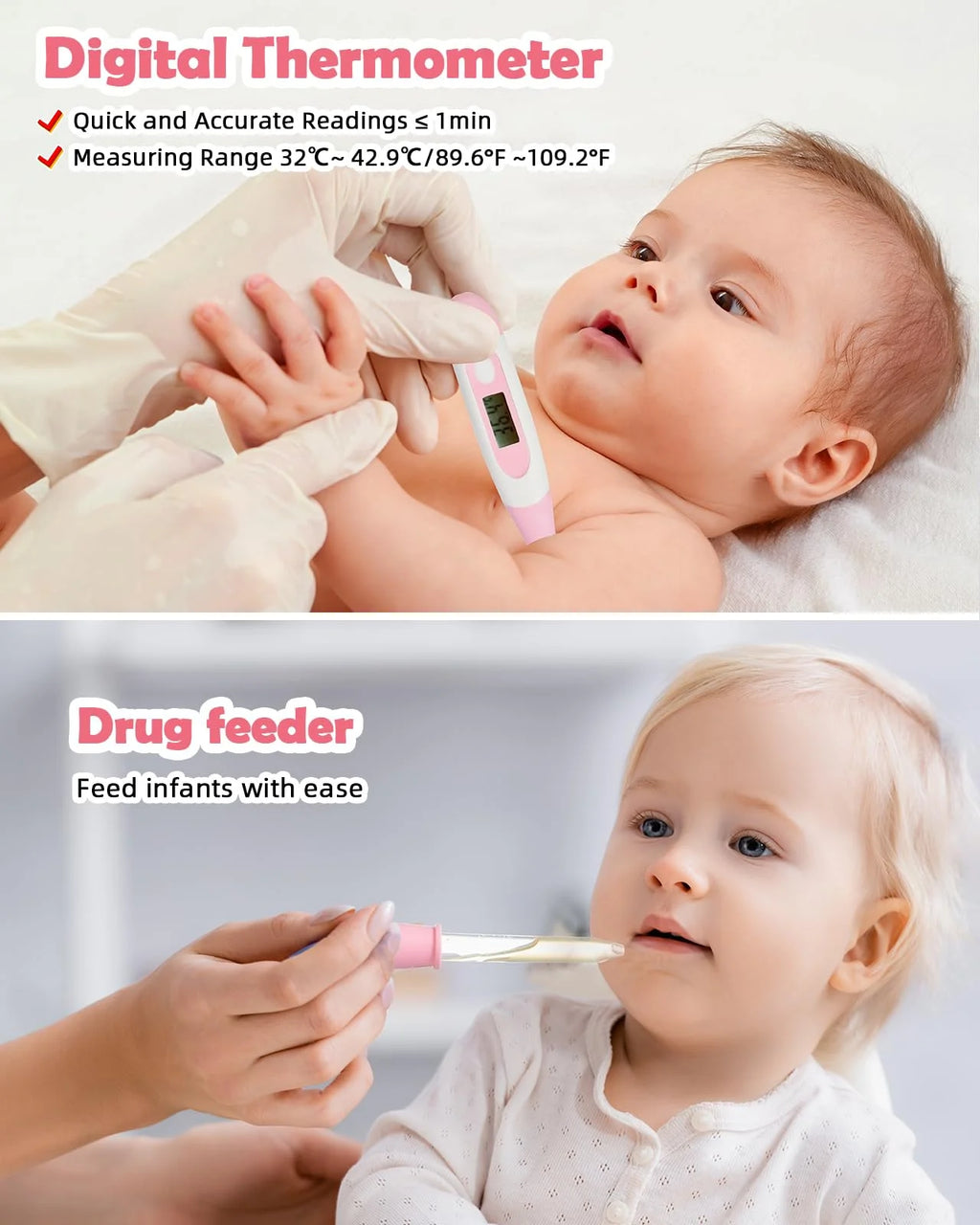 Lilian&Gema Baby Grooming and Health Kit, Nursery Safety Health Care Set with Thermometer Nail Clipper Brush Comb, Baby Care Kit for Newborn Baby Girls, Pink