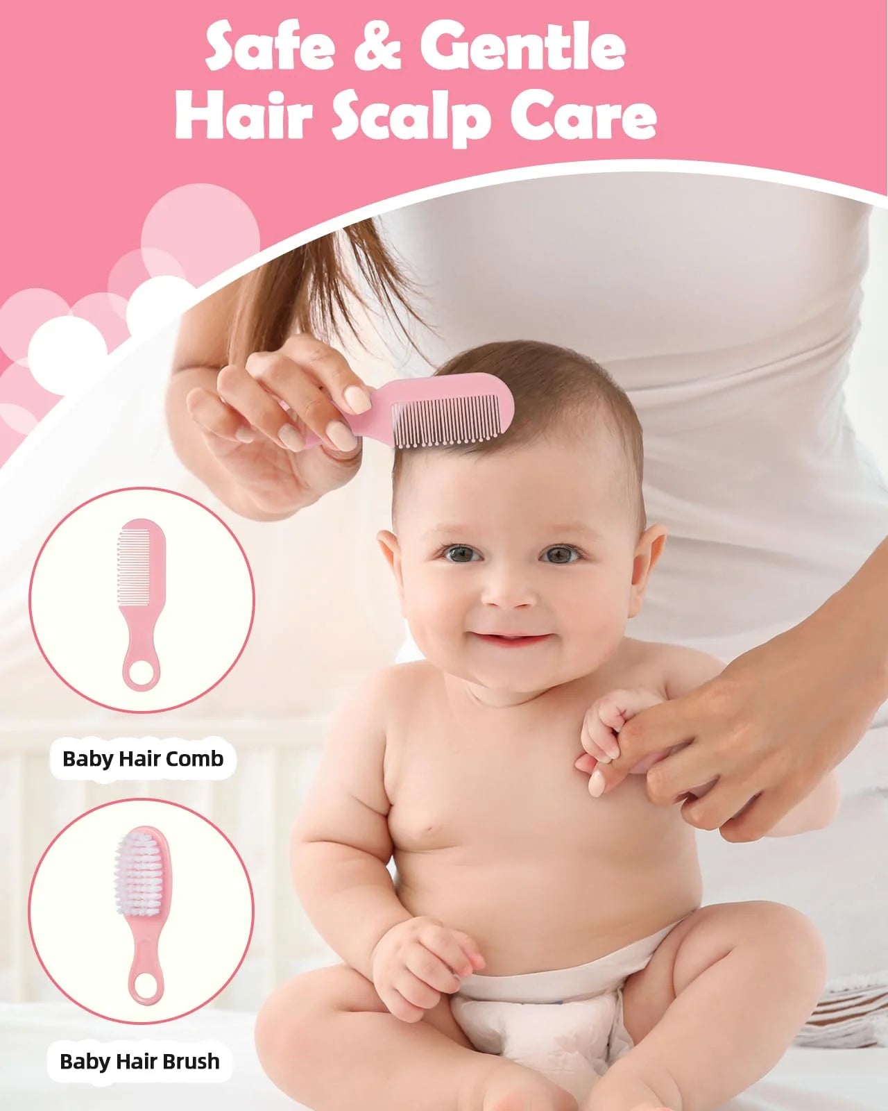 Lilian&Gema Baby Grooming and Health Kit, Nursery Safety Health Care Set with Thermometer Nail Clipper Brush Comb, Baby Care Kit for Newborn Baby Girls, Pink