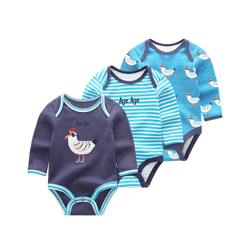 3 Pcs/Lot Spring Autumn Cartoon Long Sleeve Newborn Baby Boy Girl Bodysuits 100%Cotton Soft Infants Clothes