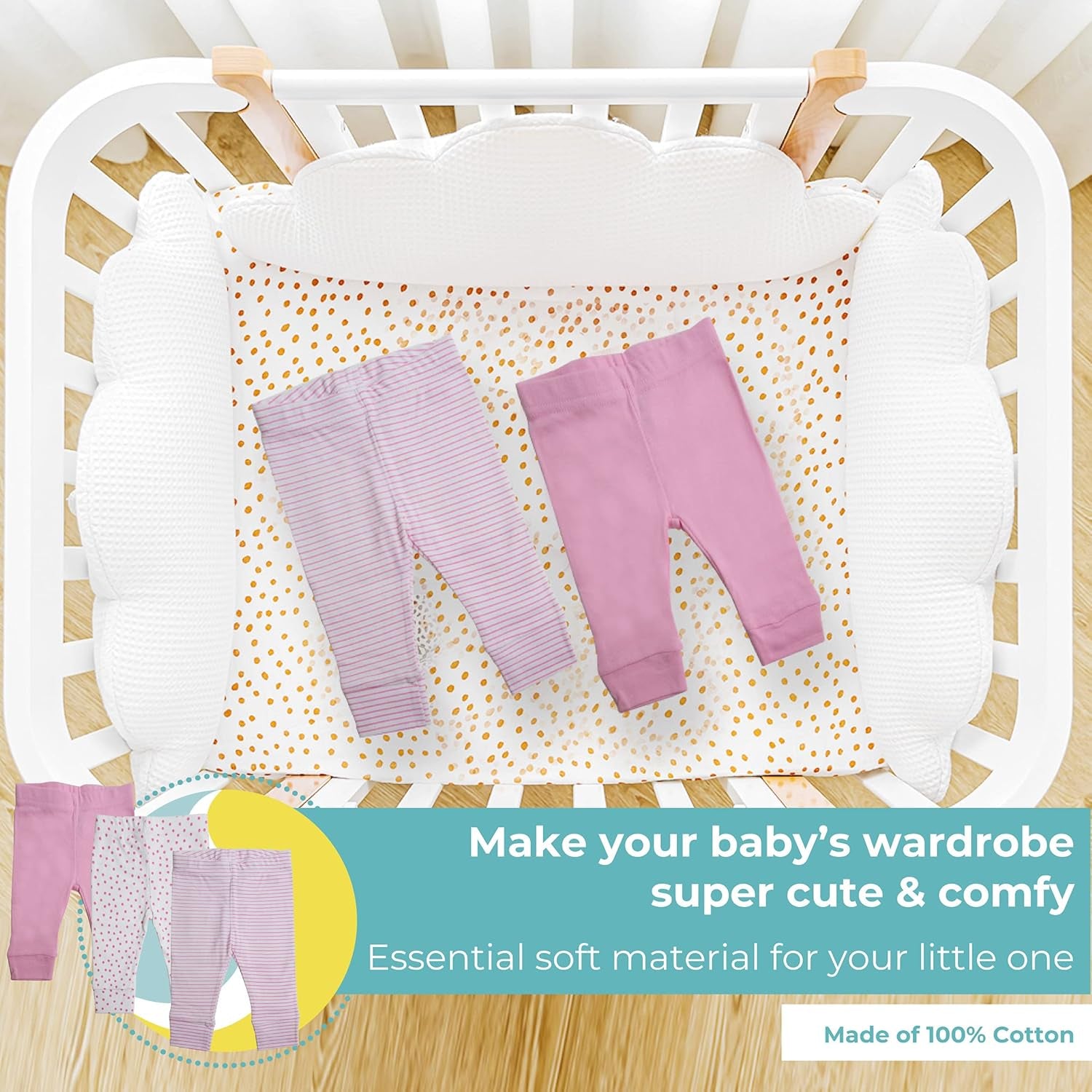 Baby Cotton Pants for Newborns and Infants, Tapered, 3 Pack