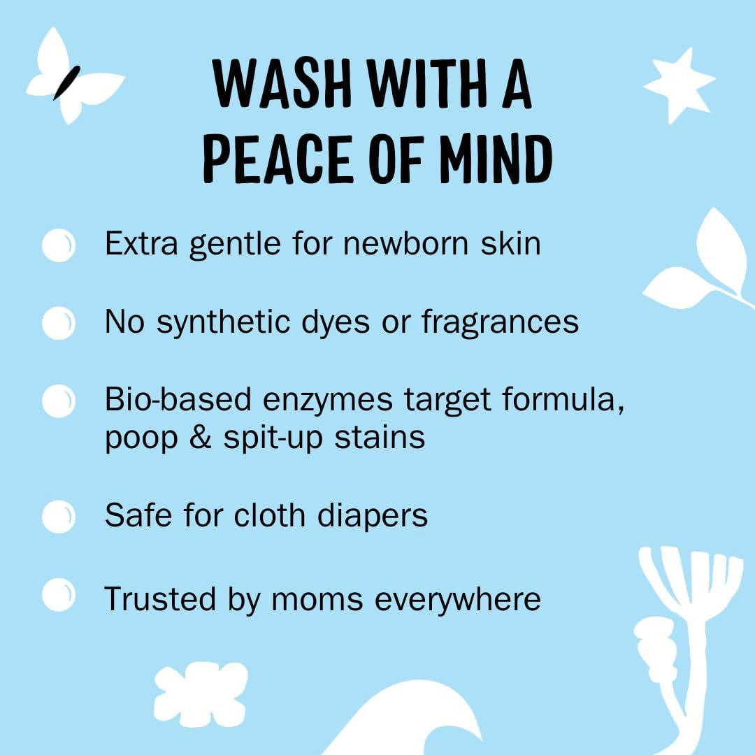 Baby Liquid Laundry Detergent | Removes Formula, Poop & Spit-Up Stains | Extra Gentle for Infants, Babies, Toddlers (Fragrance Free, 100 Loads)