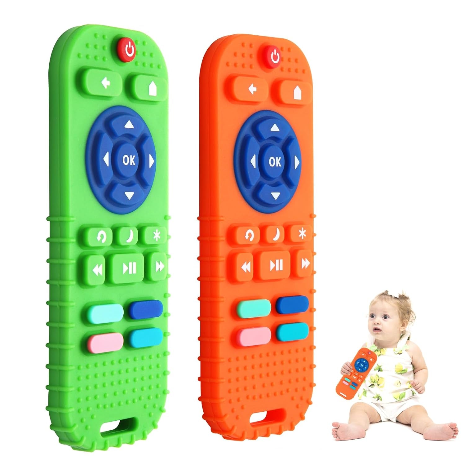 2-Pack Silicone Teethers for Babies 0-6 & 6-12 Months, Sensory Chew Toys & Remote Control Toys for Infants & Toddlers