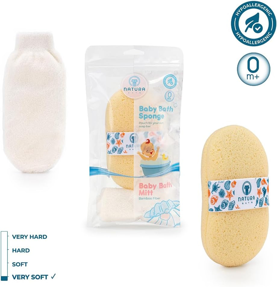 Hypoallergenic Natural Baby Sponge & Wash Cloth Set for Bath — Ultra-Soft, Gentle, Safe for Newborns, Infants & Sensitive Skin