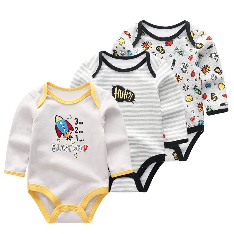 3 Pcs/Lot Spring Autumn Cartoon Long Sleeve Newborn Baby Boy Girl Bodysuits 100%Cotton Soft Infants Clothes