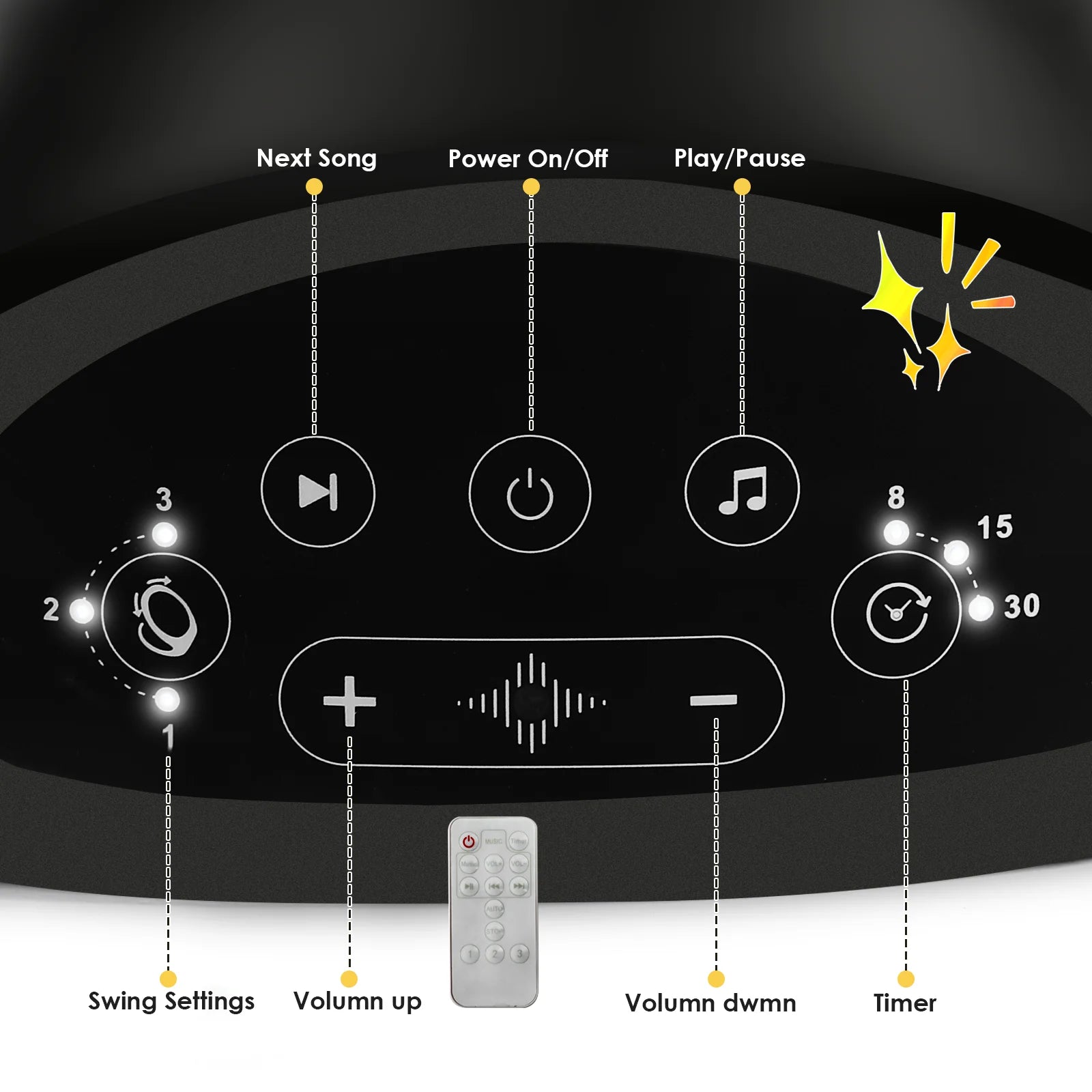 Baby Swing for Infants - Electric Infant Swing, Portable Indoor Baby Rocker, Touch and Remote Control, 10 Lullabies, Bluetooth, Black