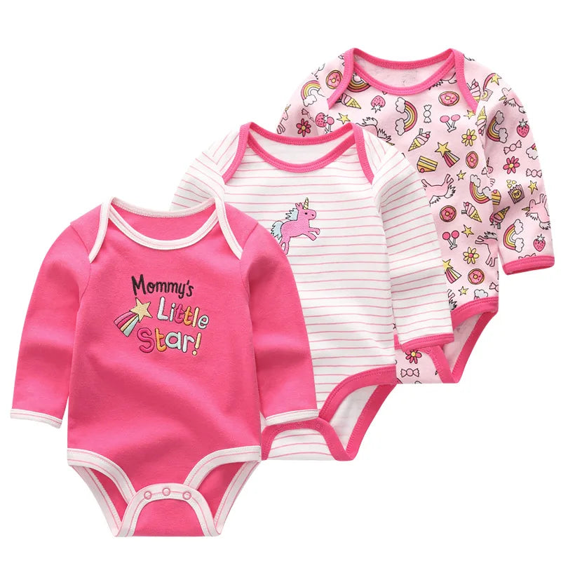 3 Pcs/Lot Spring Autumn Cartoon Long Sleeve Newborn Baby Boy Girl Bodysuits 100%Cotton Soft Infants Clothes