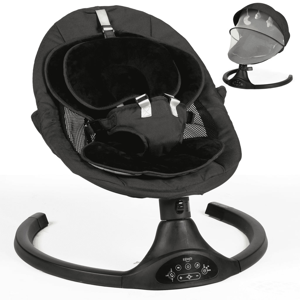 Baby Swing for Infants - Electric Infant Swing, Portable Indoor Baby Rocker, Touch and Remote Control, 10 Lullabies, Bluetooth, Black