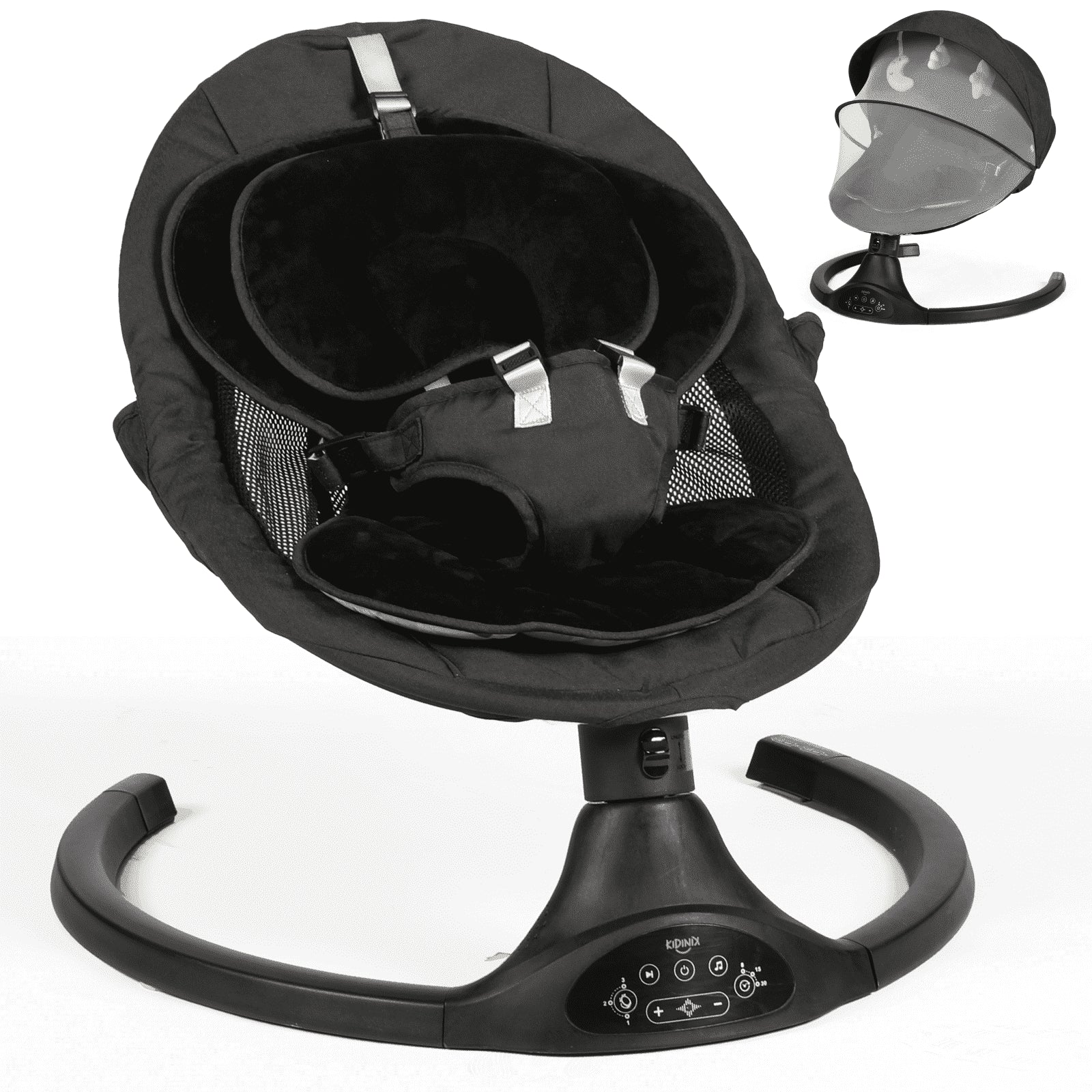 Baby Swing for Infants - Electric Infant Swing, Portable Indoor Baby Rocker, Touch and Remote Control, 10 Lullabies, Bluetooth, Black