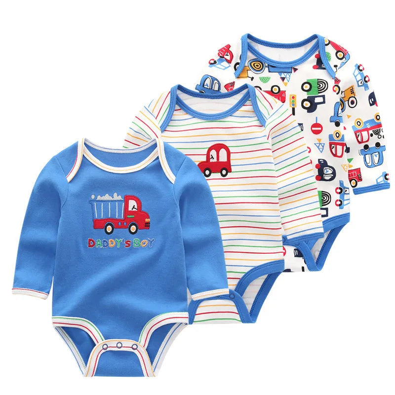 3 Pcs/Lot Spring Autumn Cartoon Long Sleeve Newborn Baby Boy Girl Bodysuits 100%Cotton Soft Infants Clothes