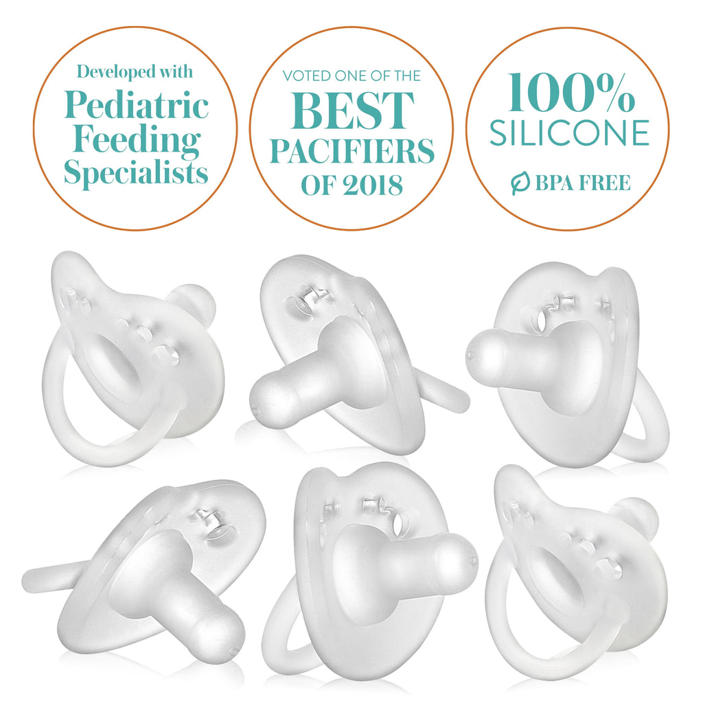 Evenflo Balance + Stage 1 Cylindrical Silicone Baby Pacifiers for Ages 0 Months+, Pack of 6