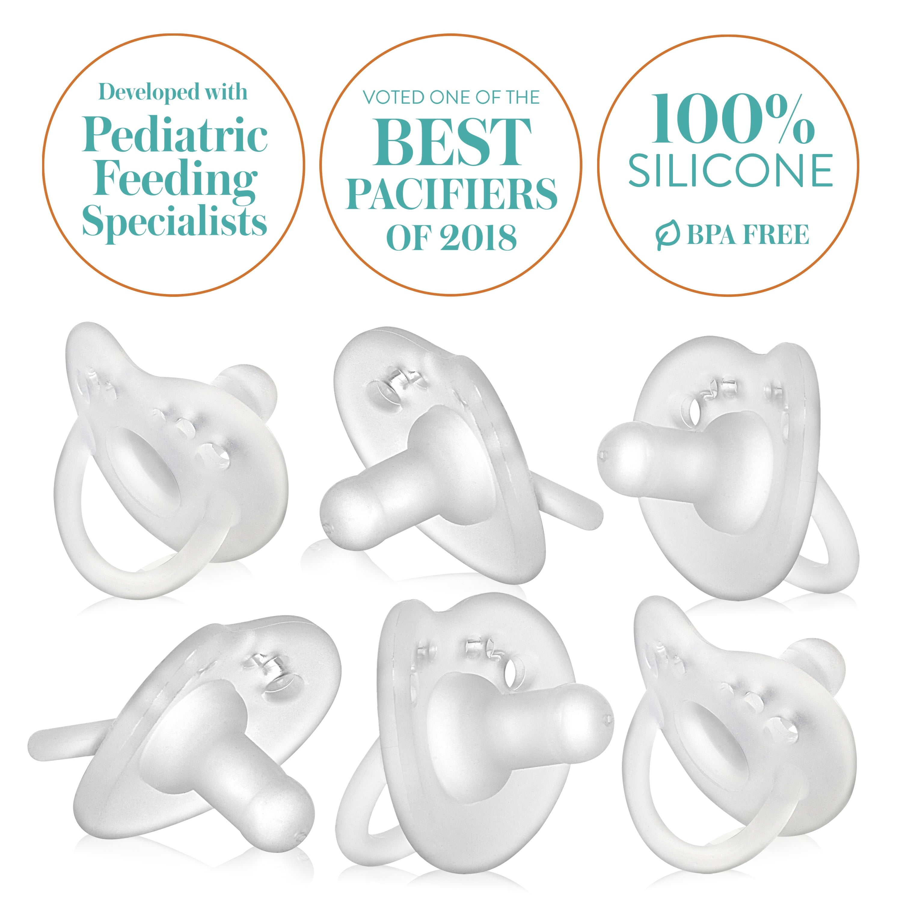 Evenflo Balance + Stage 1 Cylindrical Silicone Baby Pacifiers for Ages 0 Months+, Pack of 6