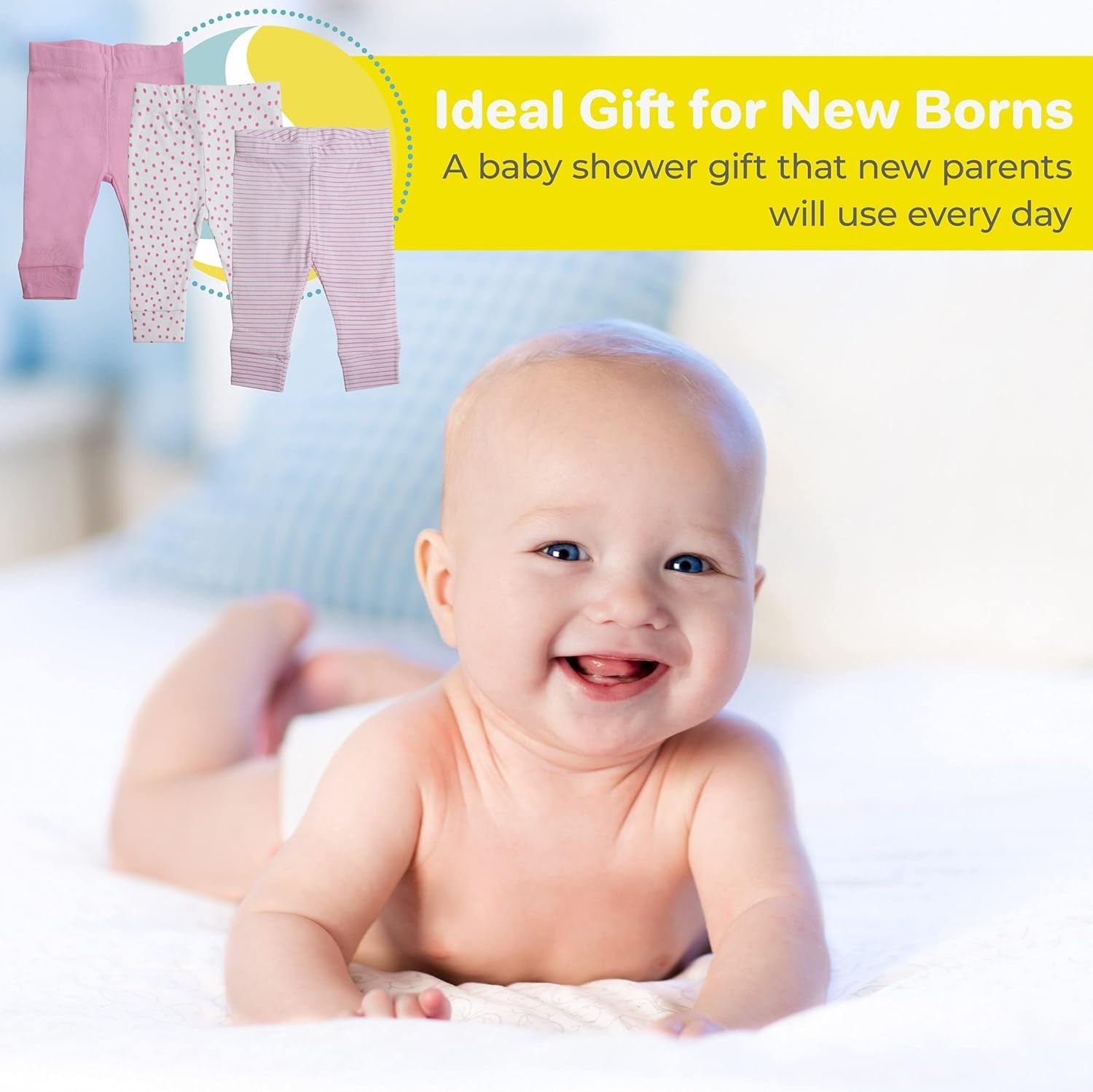 Baby Cotton Pants for Newborns and Infants, Tapered, 3 Pack