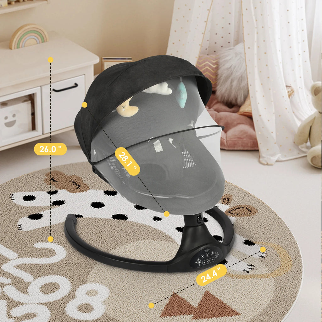 Baby Swing for Infants - Electric Infant Swing, Portable Indoor Baby Rocker, Touch and Remote Control, 10 Lullabies, Bluetooth, Black