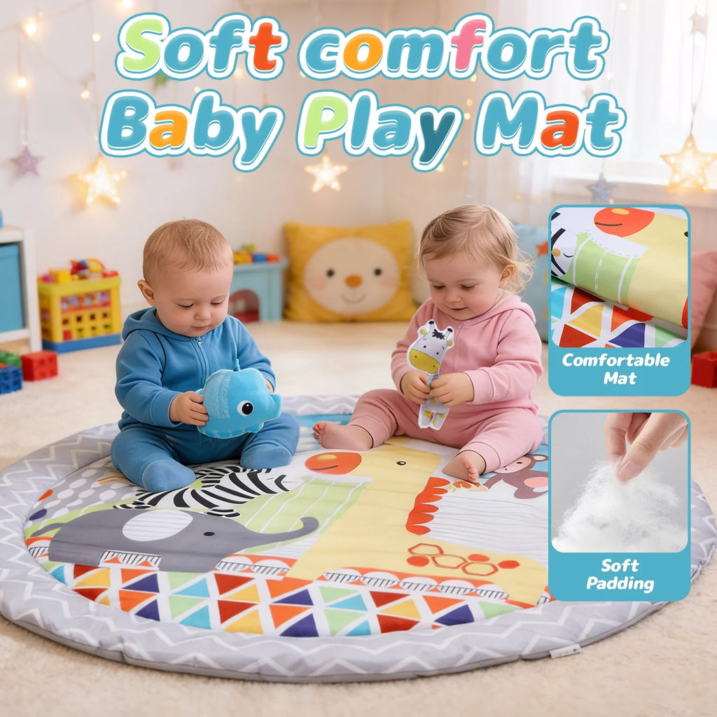 Baby Gym Play Mat Activity Mat with 5 Detachable Toys, round Tummy Time Play Mat for Newborns & Infants 0–12 Months