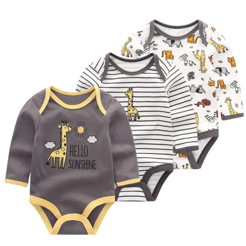 3 Pcs/Lot Spring Autumn Cartoon Long Sleeve Newborn Baby Boy Girl Bodysuits 100%Cotton Soft Infants Clothes