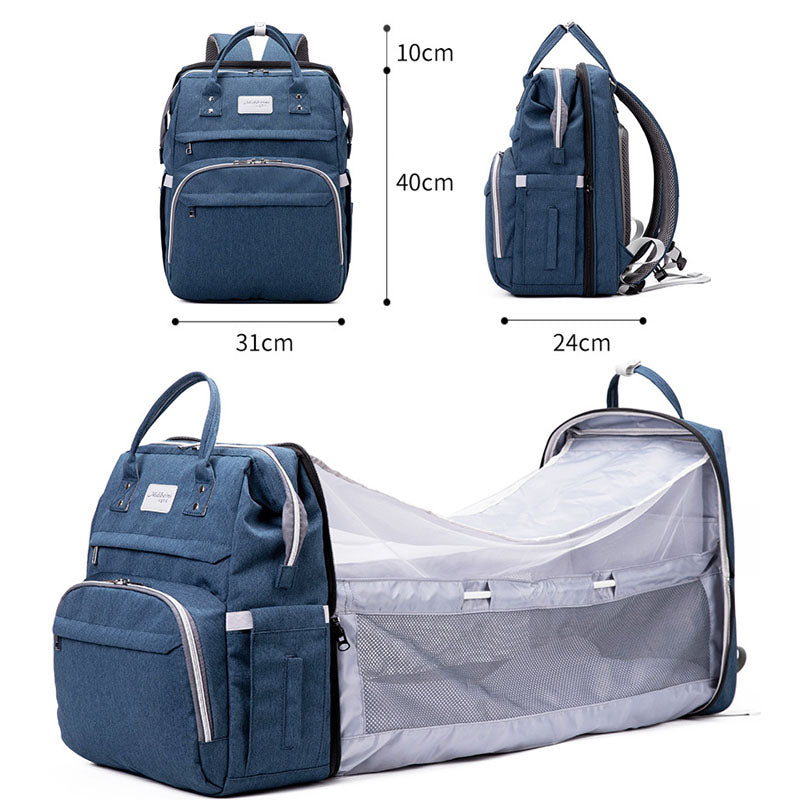 Multifunctional Maternity Diaper Backpack Upgraded with Removable Mosquito Net Large Capacity Foldable Infants Baby Crib Waterproof Nappy Mother Bag for Travel