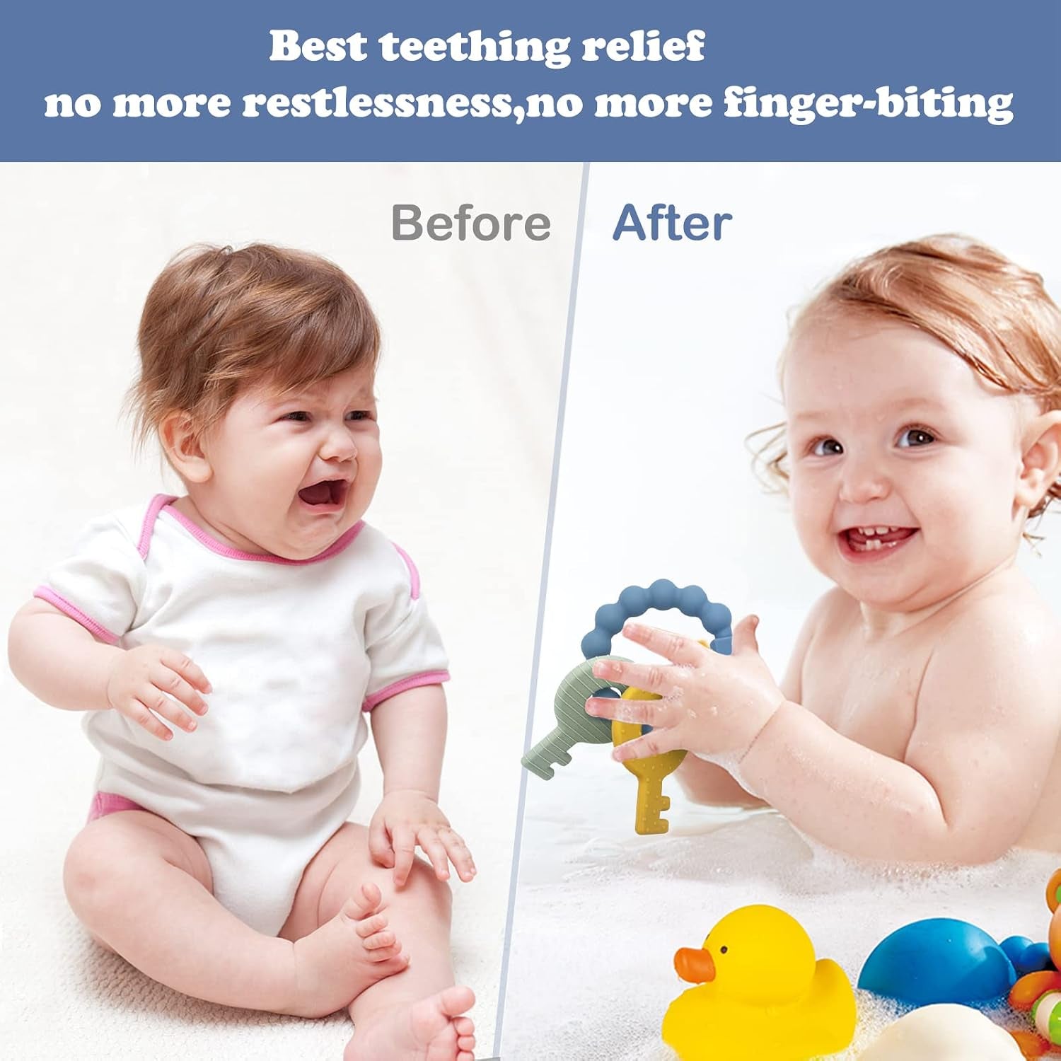 Baby Keys Teether Toys, Silicone Teething Toys for 3-18 Months Infants & Toddlers, Teething Keys for Baby Boys, BPA Free