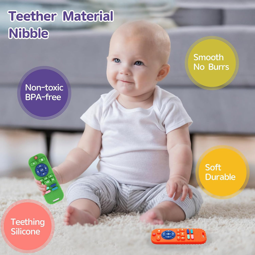 2-Pack Silicone Teethers for Babies 0-6 & 6-12 Months, Sensory Chew Toys & Remote Control Toys for Infants & Toddlers